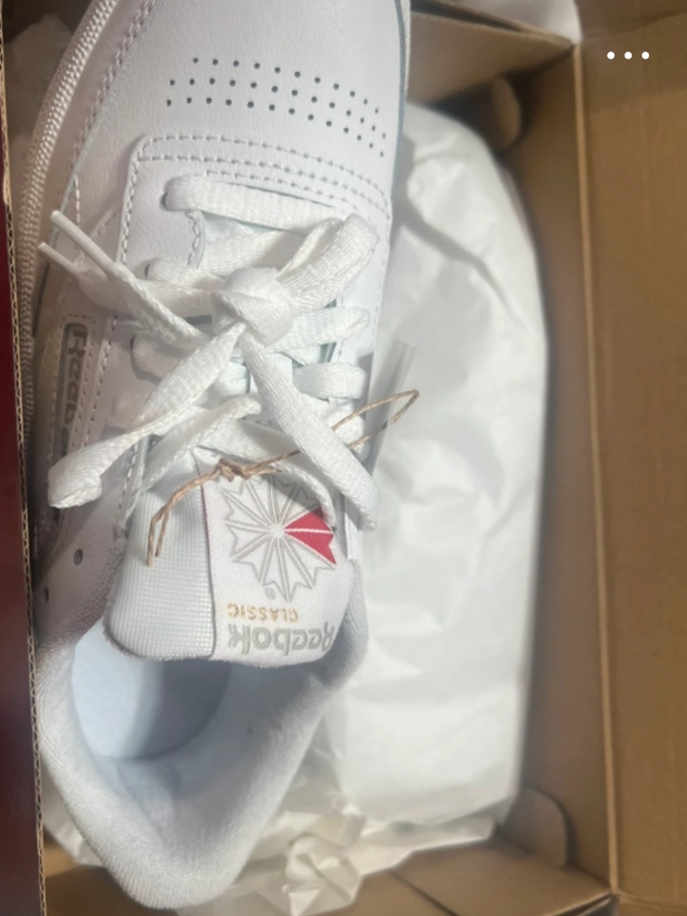 Women’s Reebok Classic Leather Sneakers in White with Red Accent